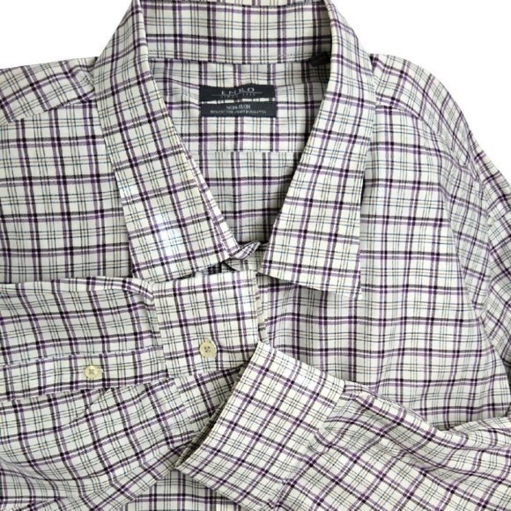 Enro Men's XXL Purple Plaid Dress Shirt Long Sleeve Non-Iron 100%‎ Cotton